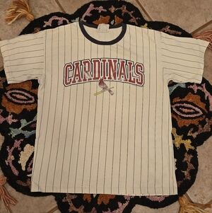 🔥🔥 Y2k Cardinals Striped T-Shirt - Cream and Blue🔥🔥 Size L